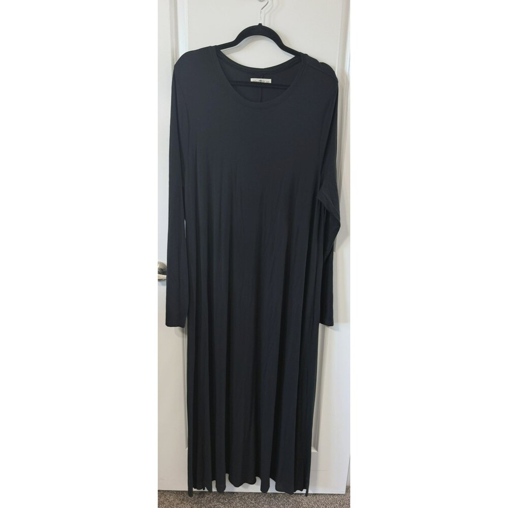NWOT Natural Life XXL Black Long Sleeve Maxi Dress w/ Pockets & Raw Hem